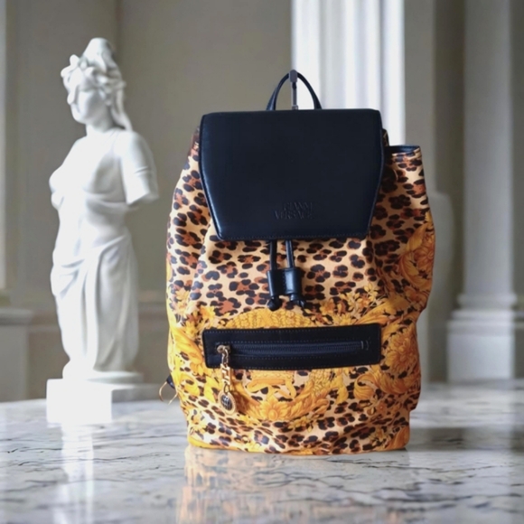 Gianni Versace ✨️LIKE NEW GOLD ERA Vintage Leopard Sunburst Backpack - Picture 3 of 17